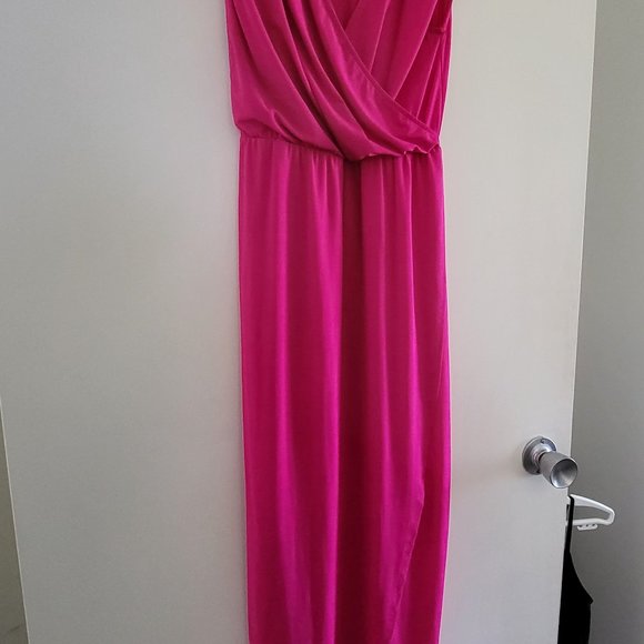 Sheike - Maxi Grecian-style Hot Pink Wrap Dress - Size 8 - Picture 4 of 4